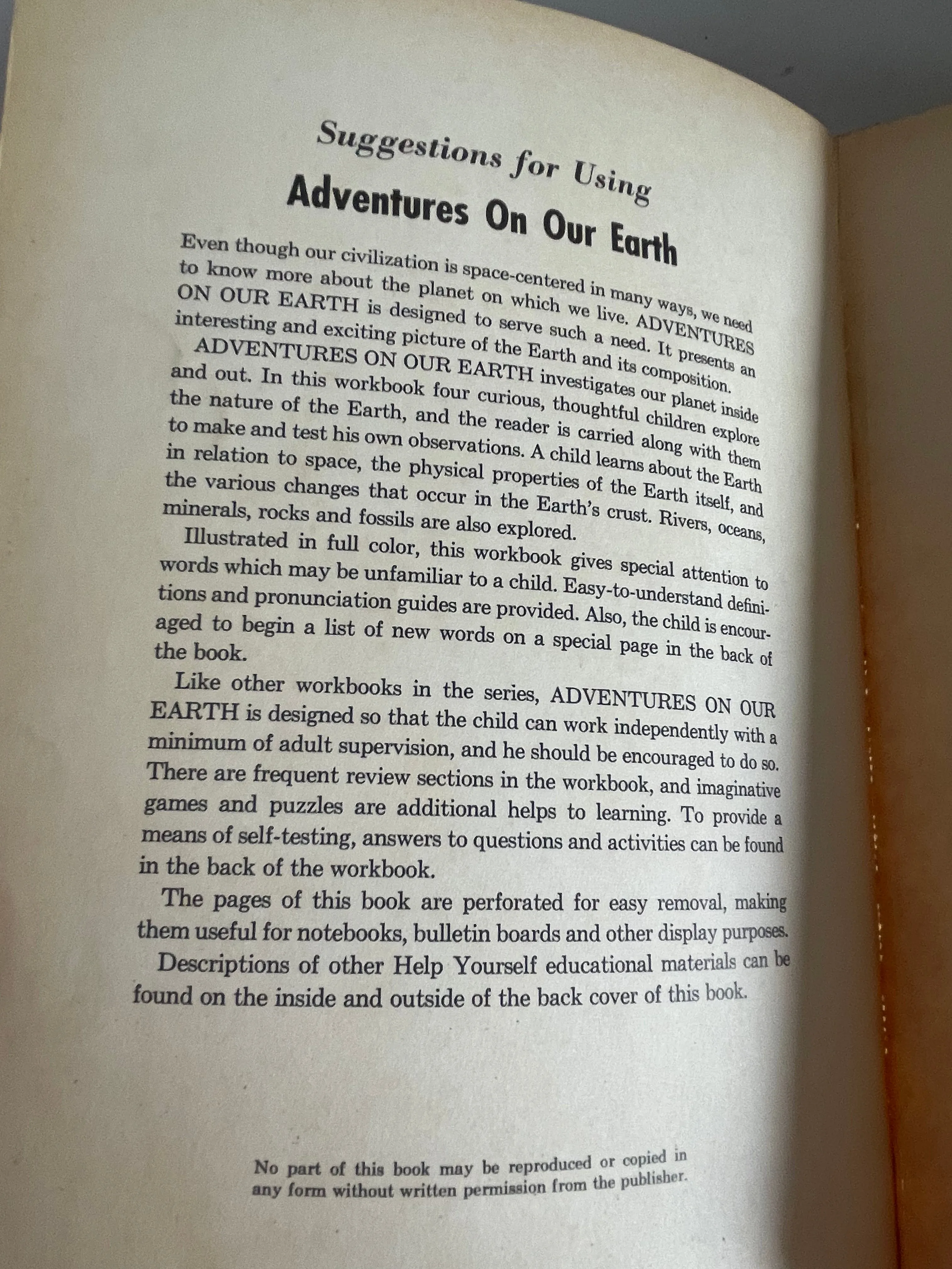 € Vintage 1963  Help Yourself Series Adventure On Our Earth Activity Workbook Text Book