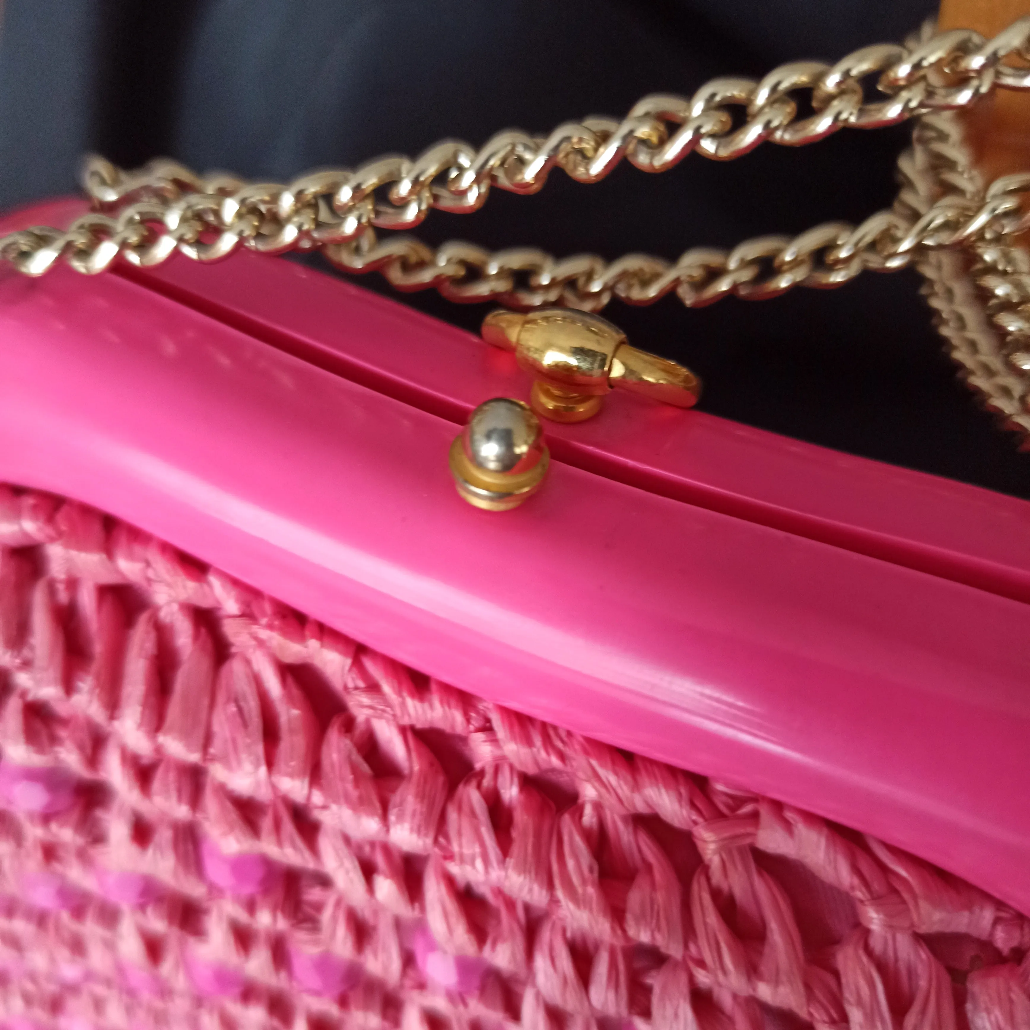 1950s 1960s - Galeries LaFayette, Paris - Collector's Beaded Raffia Pink Handbag