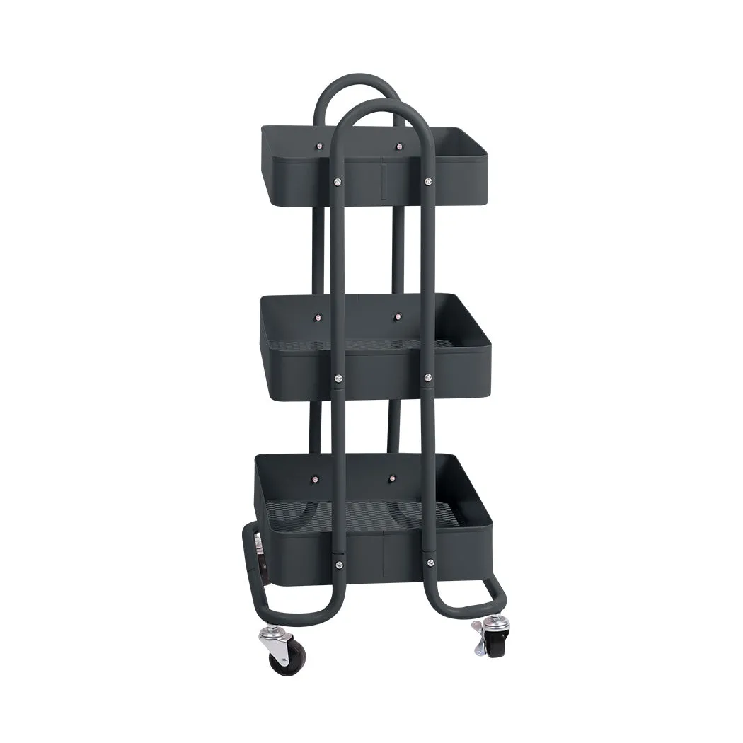 3 Tiers Cart Steel Storage Rack Shelf Organiser Wheels Grey
