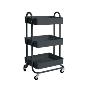 3 Tiers Cart Steel Storage Rack Shelf Organiser Wheels Grey