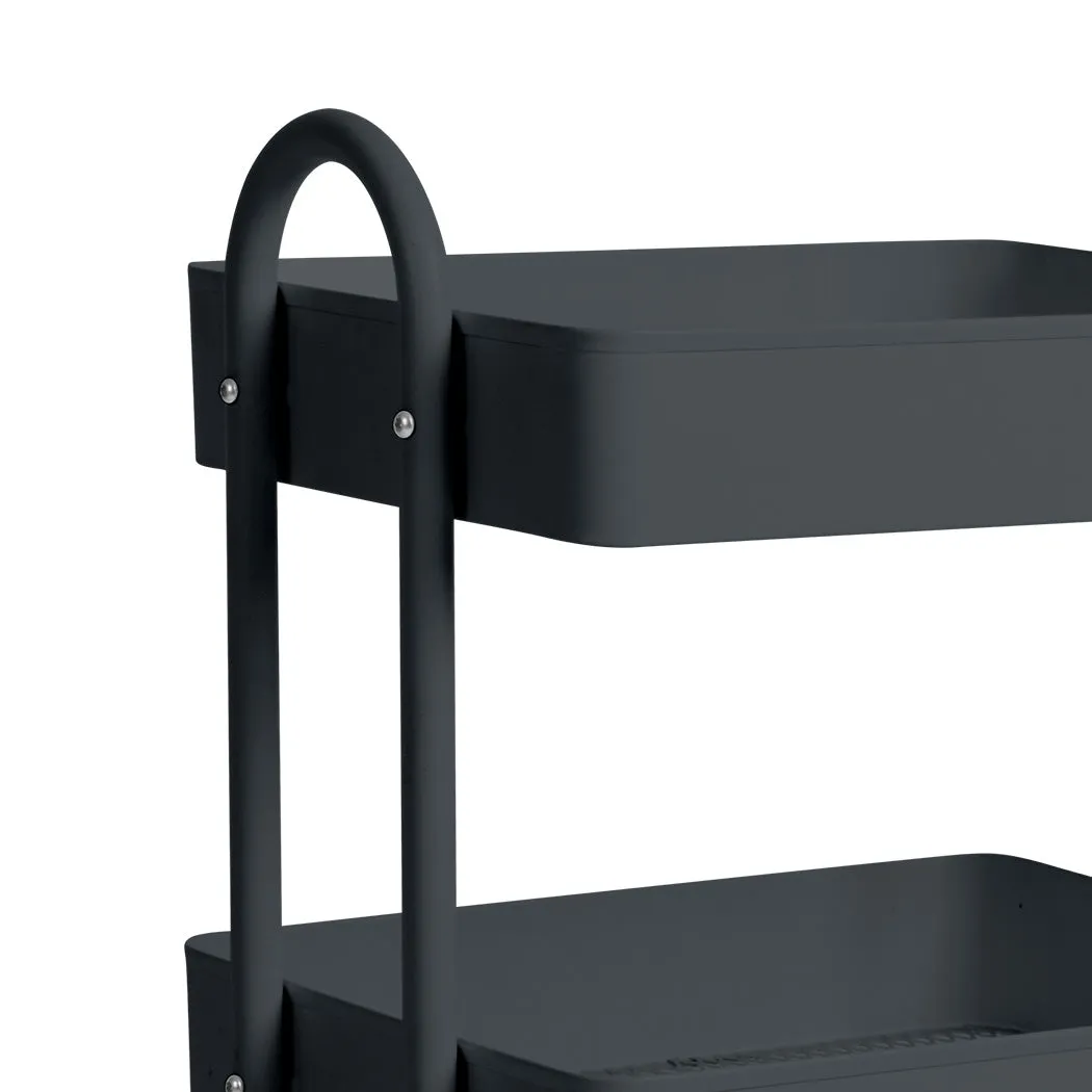 3 Tiers Cart Steel Storage Rack Shelf Organiser Wheels Grey