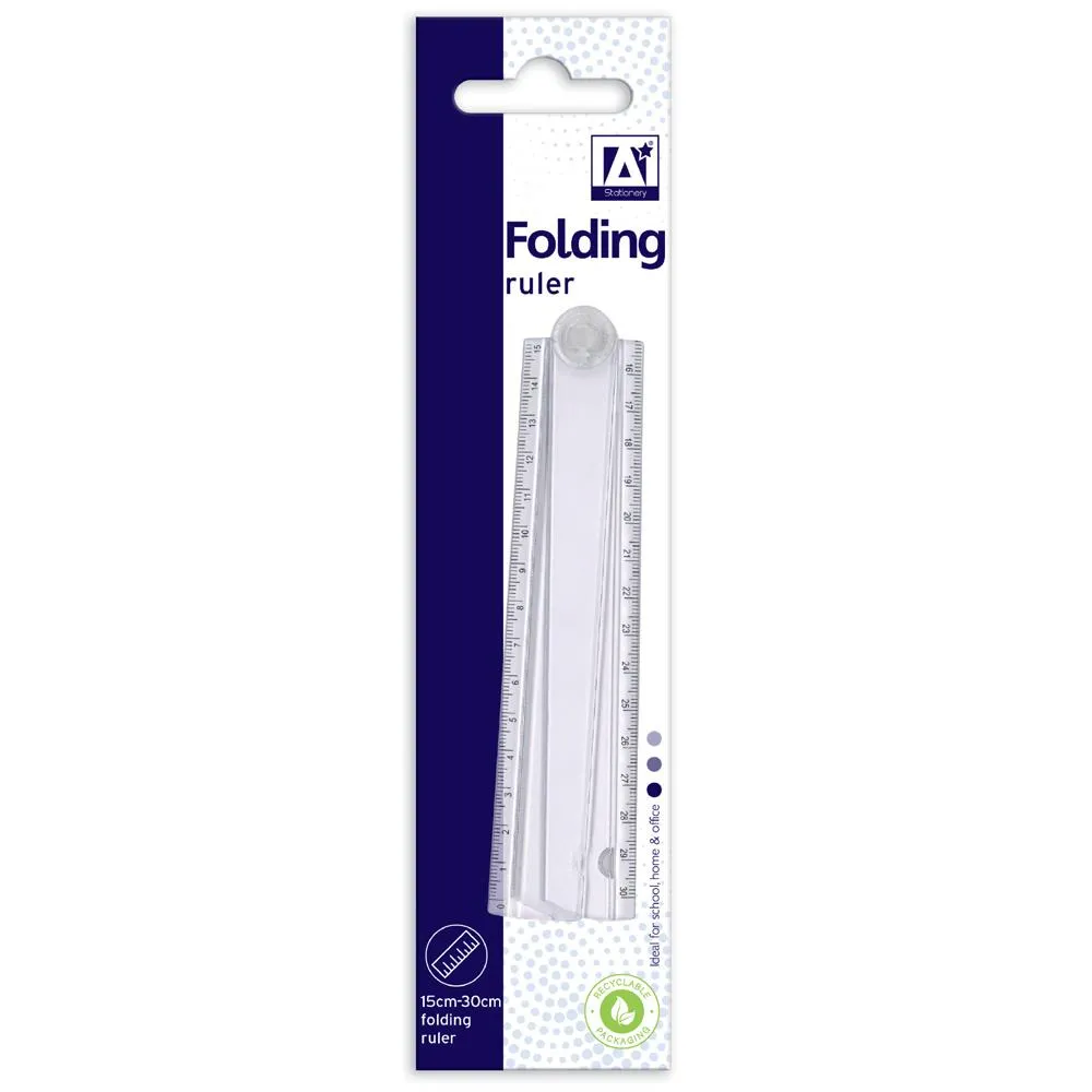 30cm Clear Folding Ruler - Portable Compact School Office On-the-Go Measurements