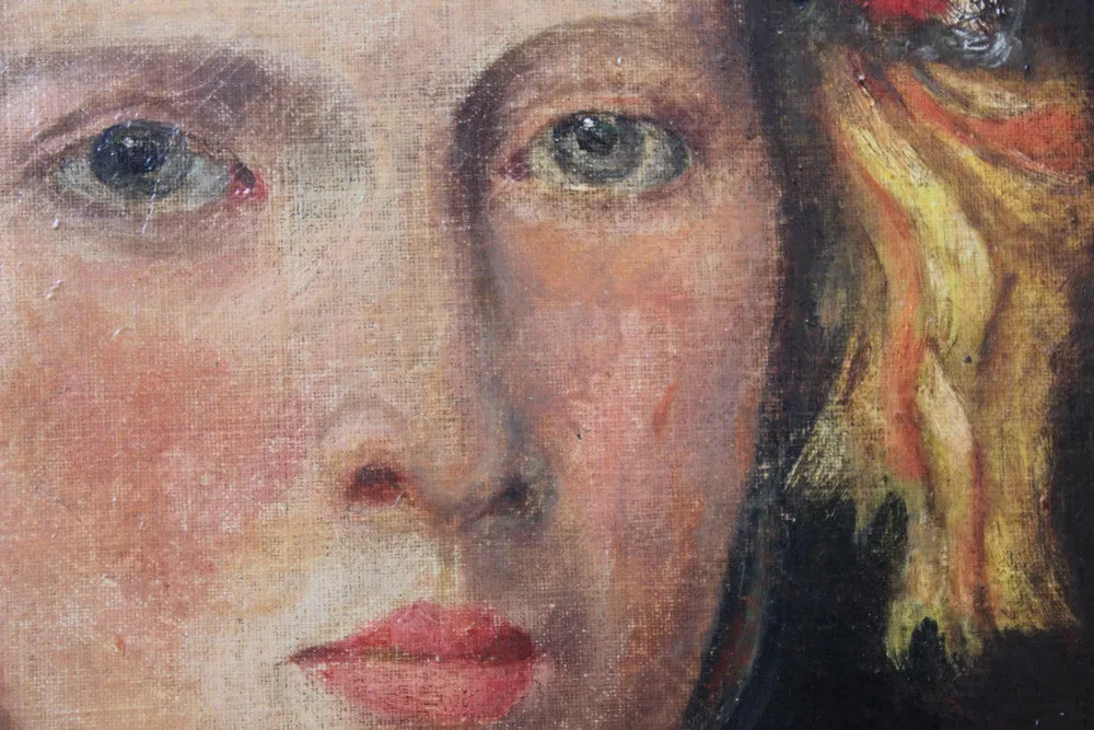 A Fine & Large c.1840 Naïve School Portrait of a Lady