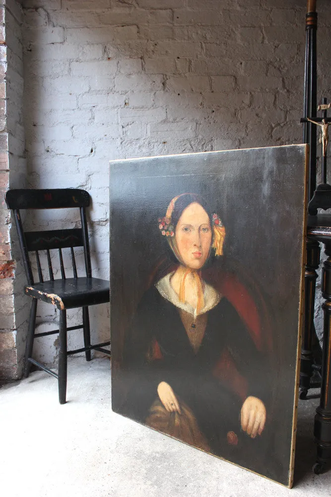 A Fine & Large c.1840 Naïve School Portrait of a Lady