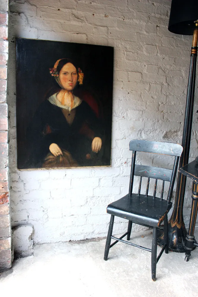 A Fine & Large c.1840 Naïve School Portrait of a Lady