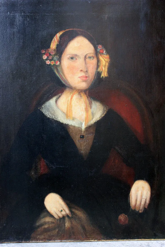 A Fine & Large c.1840 Naïve School Portrait of a Lady