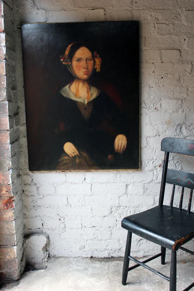 A Fine & Large c.1840 Naïve School Portrait of a Lady