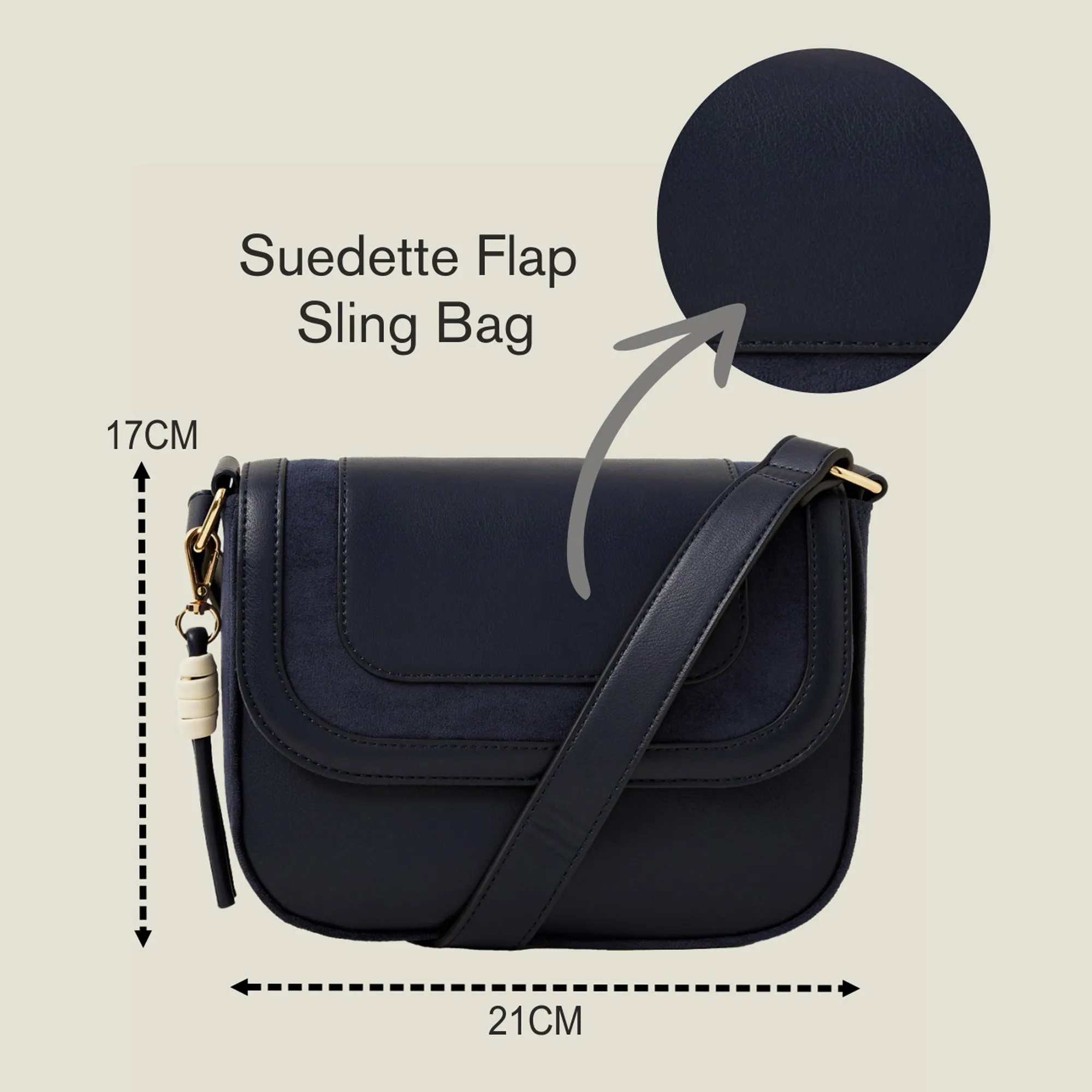 Accessorize London Women's Blue Suedette Flap Sling Bag