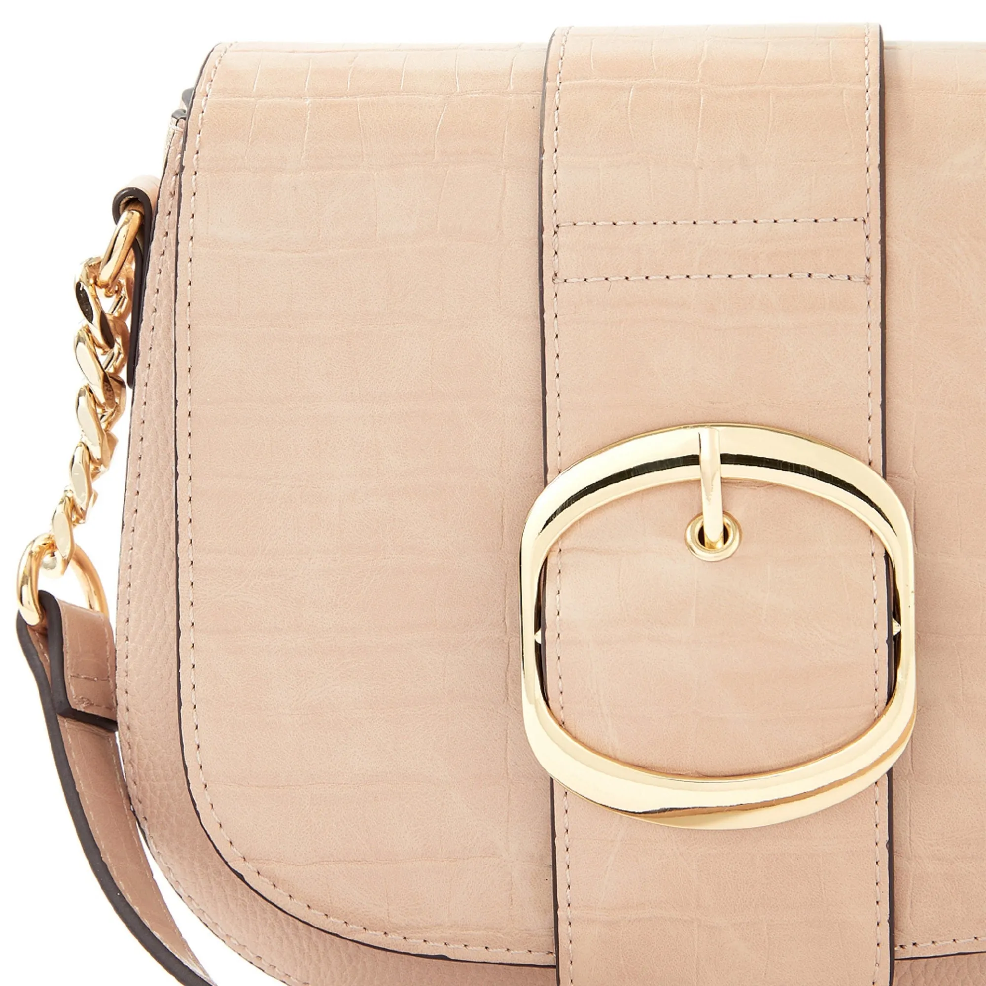 Accessorize London women's Faux Leather Pink Buckle Saddle Shoulder & Sling bag