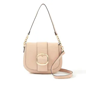 Accessorize London women's Faux Leather Pink Buckle Saddle Shoulder & Sling bag