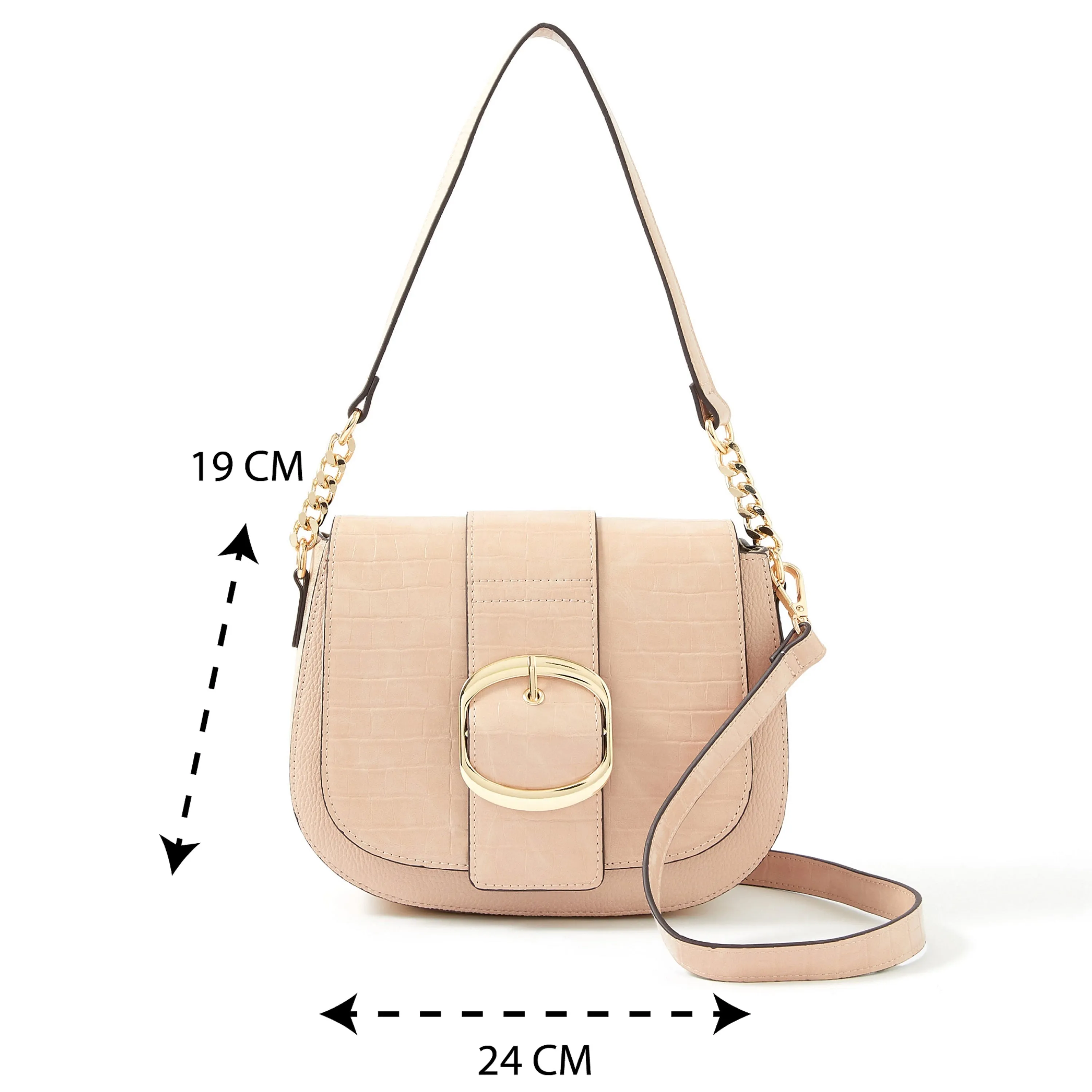 Accessorize London women's Faux Leather Pink Buckle Saddle Shoulder & Sling bag
