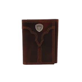 ARIAT Men's Brown Leather Tri-Fold Wallet