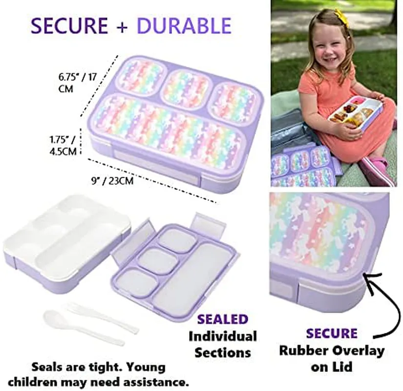 Bento Lunch Boxes for Kids, Teens, Adults | Snack Containers or Portion Control Meal Box for Lunches for School Girls, Boys 3 Compartments, Blue Large 1 pack