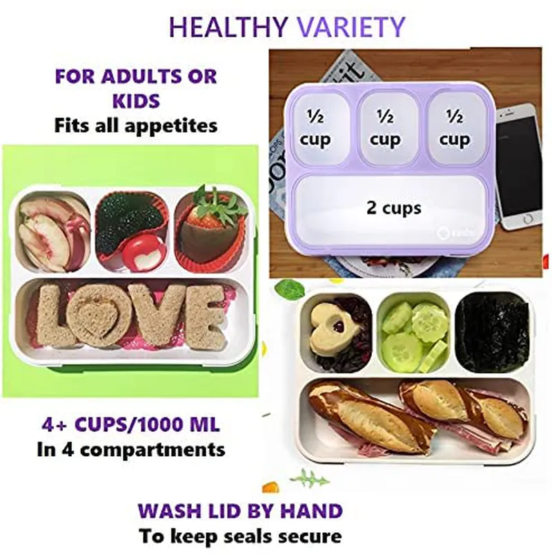 Bento Lunch Boxes for Kids, Teens, Adults | Snack Containers or Portion Control Meal Box for Lunches for School Girls, Boys 3 Compartments, Blue Large 1 pack