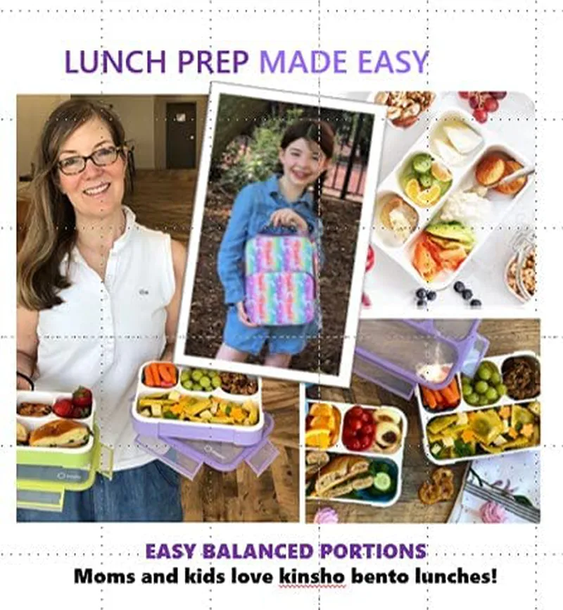 Bento Lunch Boxes for Kids, Teens, Adults | Snack Containers or Portion Control Meal Box for Lunches for School Girls, Boys 3 Compartments, Blue Large 1 pack