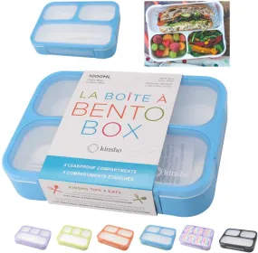 Bento Lunch Boxes for Kids, Teens, Adults | Snack Containers or Portion Control Meal Box for Lunches for School Girls, Boys 3 Compartments, Blue Large 1 pack