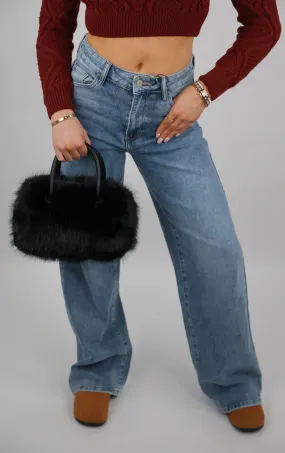 Black Faux Fur Hand Bag