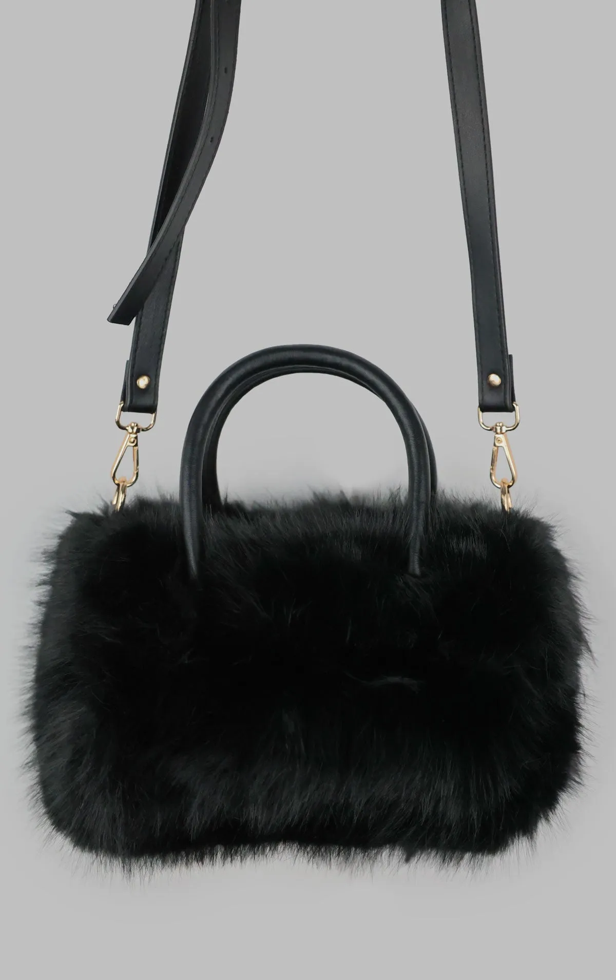 Black Faux Fur Hand Bag