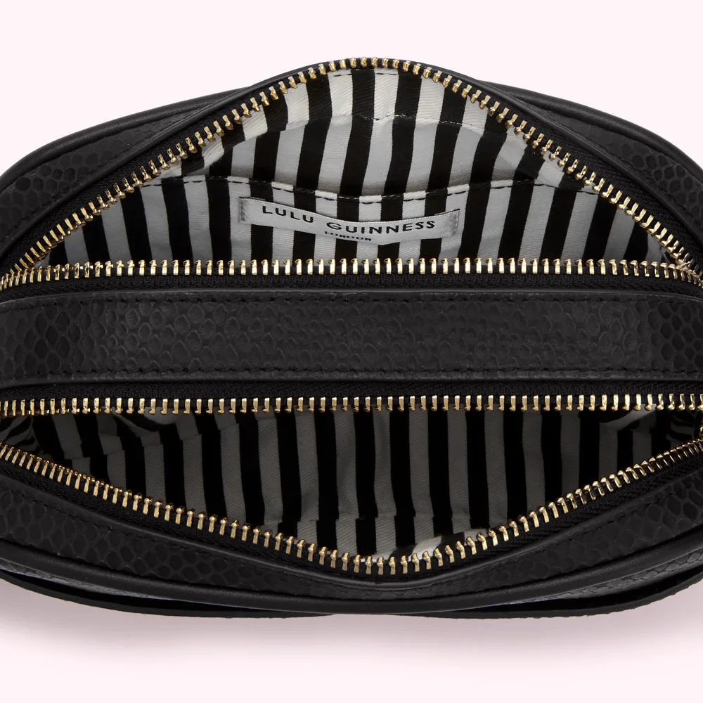 BLACK SNAKE EMBOSSED LEATHER CLARA CROSSBODY BAG