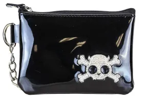 Black Zip Top Purse With Silver Or Pink Embroidered Skull