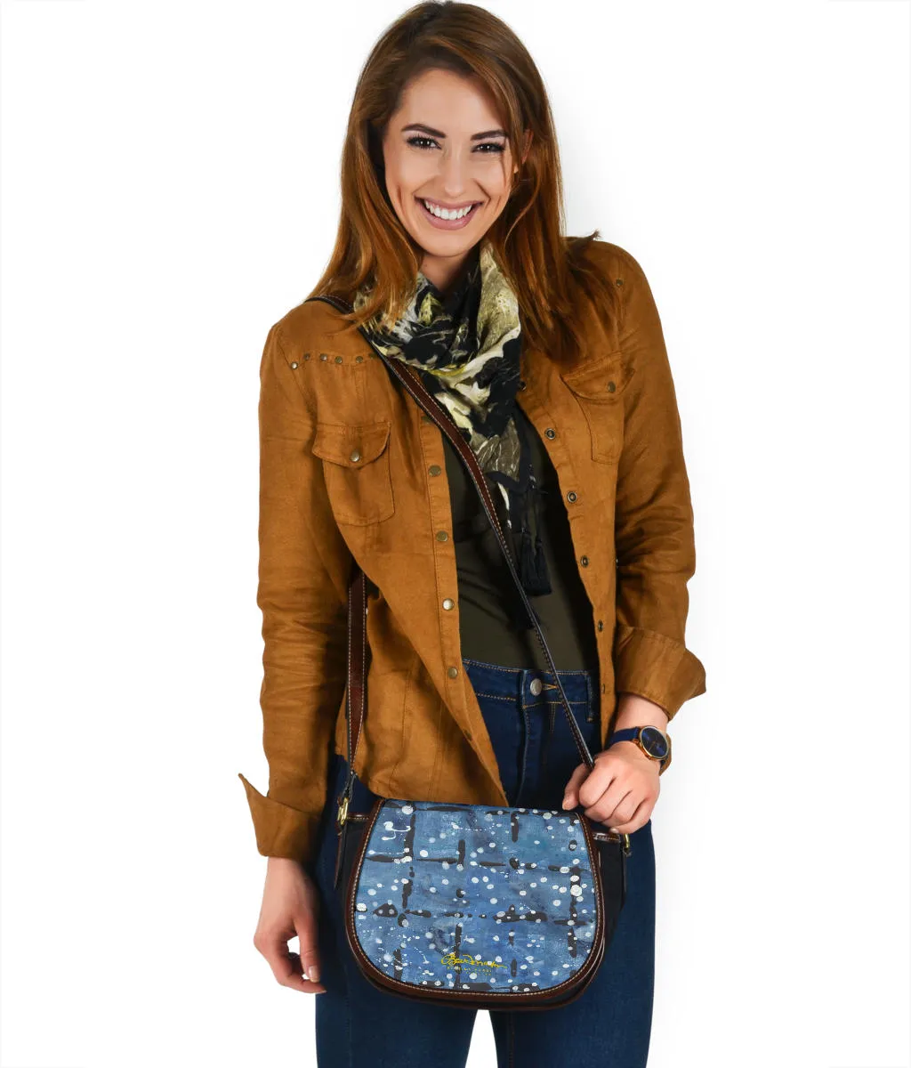 Blu&White Dotted Plaid Saddle Shoulder Bag