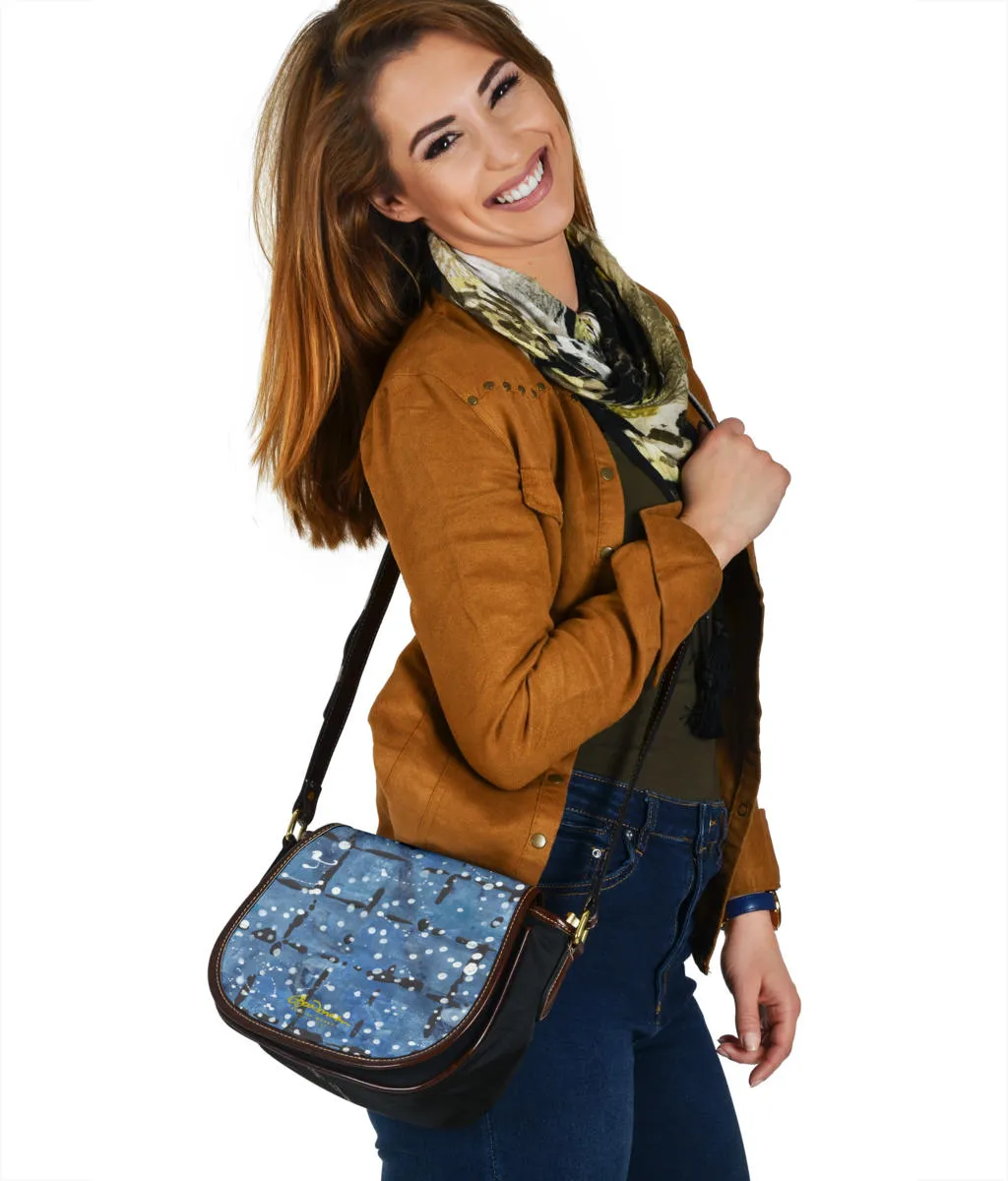 Blu&White Dotted Plaid Saddle Shoulder Bag