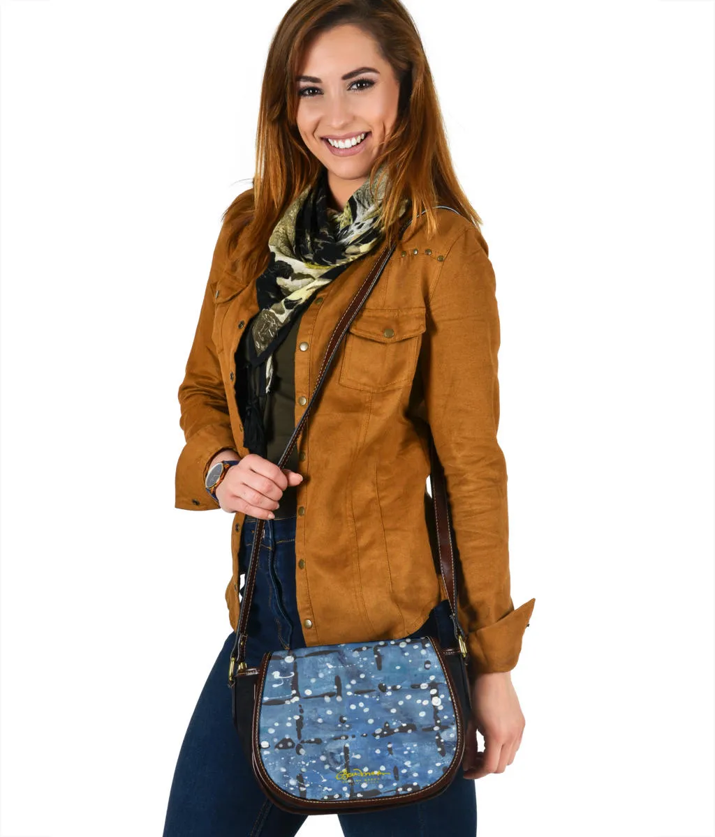 Blu&White Dotted Plaid Saddle Shoulder Bag