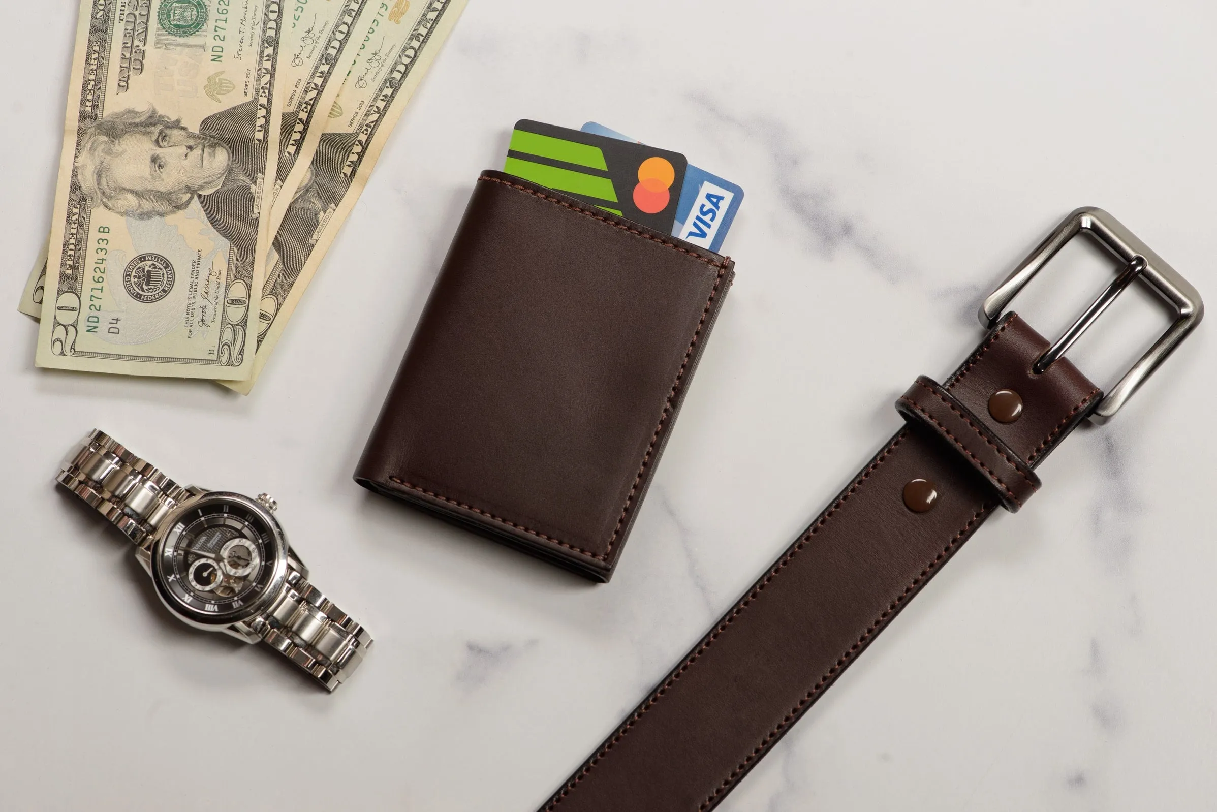 Brown Premium Leather Trifold Wallet With ID Window