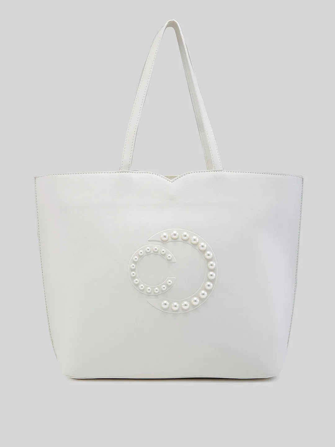 Caprese Pink Cloud Tote Medium Solid Women's Office Handbag White
