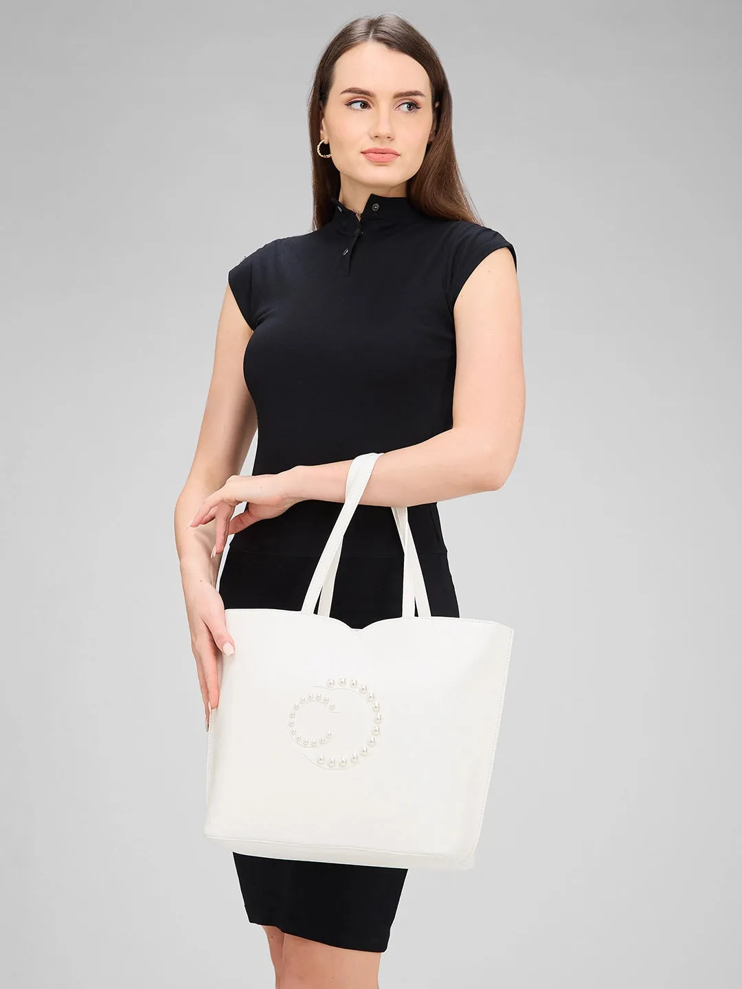 Caprese Pink Cloud Tote Medium Solid Women's Office Handbag White