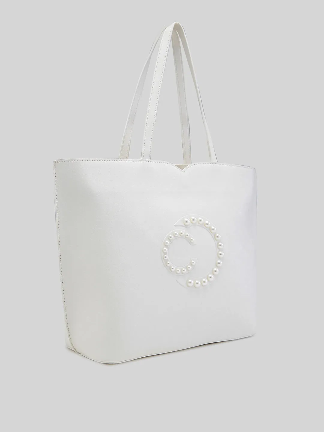 Caprese Pink Cloud Tote Medium Solid Women's Office Handbag White