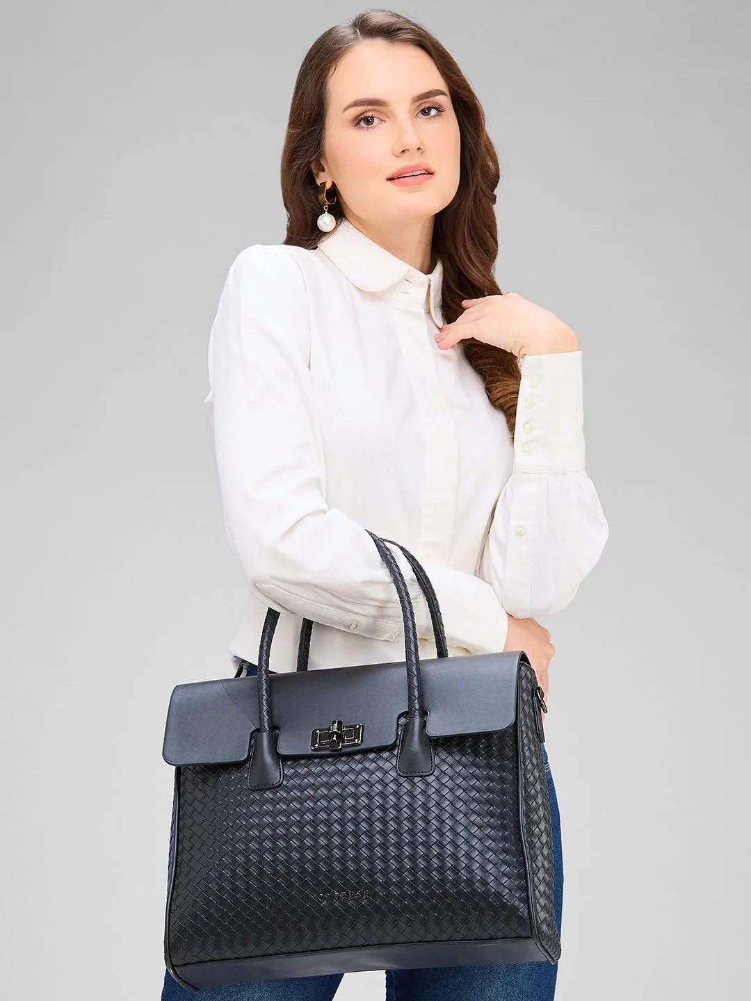 Caprese Renee Satchel Medium Checkered Womens Handbag Black