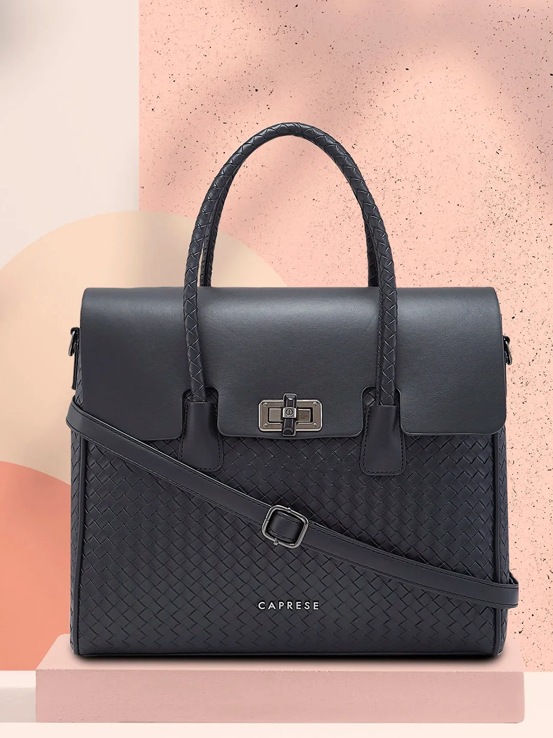 Caprese Renee Satchel Medium Checkered Womens Handbag Black