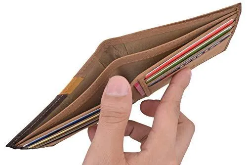 Cazoro Men's Slim Pocket Hunter Leather Bifold Travel Credit Card thin Wallet RFID Safe RFID611299