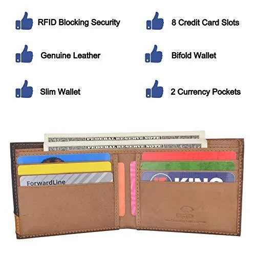 Cazoro Men's Slim Pocket Hunter Leather Bifold Travel Credit Card thin Wallet RFID Safe RFID611299