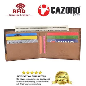 Cazoro Men's Slim Pocket Hunter Leather Bifold Travel Credit Card thin Wallet RFID Safe RFID611299