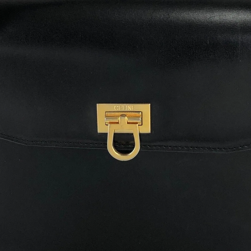 CELINE Metal Closure Handbag Black Vintage rchsfc