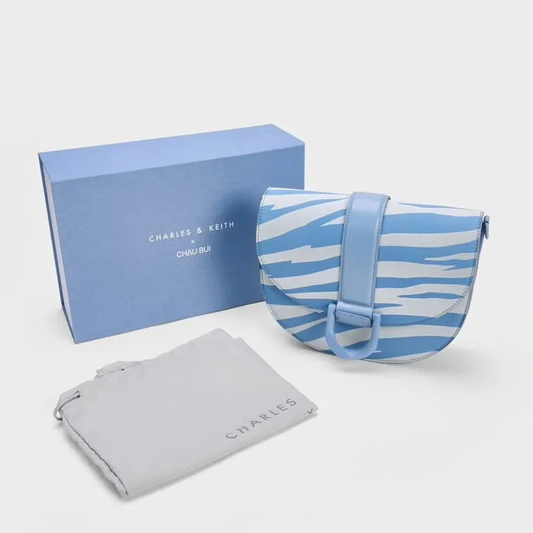 Charles & Keith Gabine Saddle Bag Zebra Print (Blue)