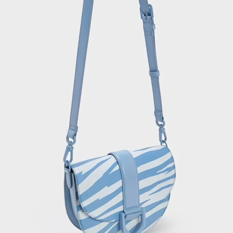 Charles & Keith Gabine Saddle Bag Zebra Print (Blue)