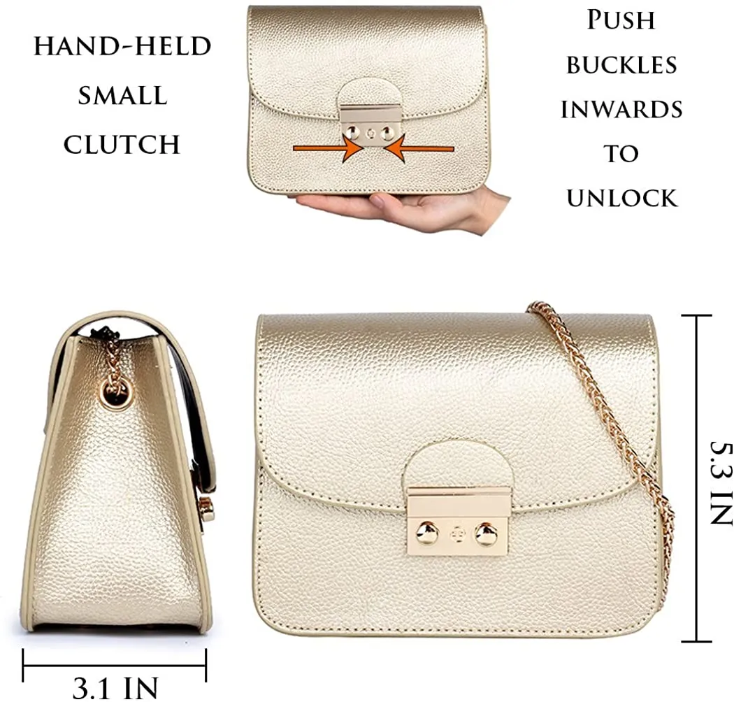 Chic Gold Crossbody Evening Clutch Style Chain Mini Purse