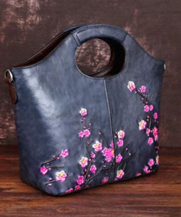 Classy Grey fashion Embossing Paitings Calf Leather Tote Handbag