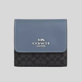 COACH Small Trifold Wallet In Colorblock Signature Canvas Graphite/Light Mist CF369