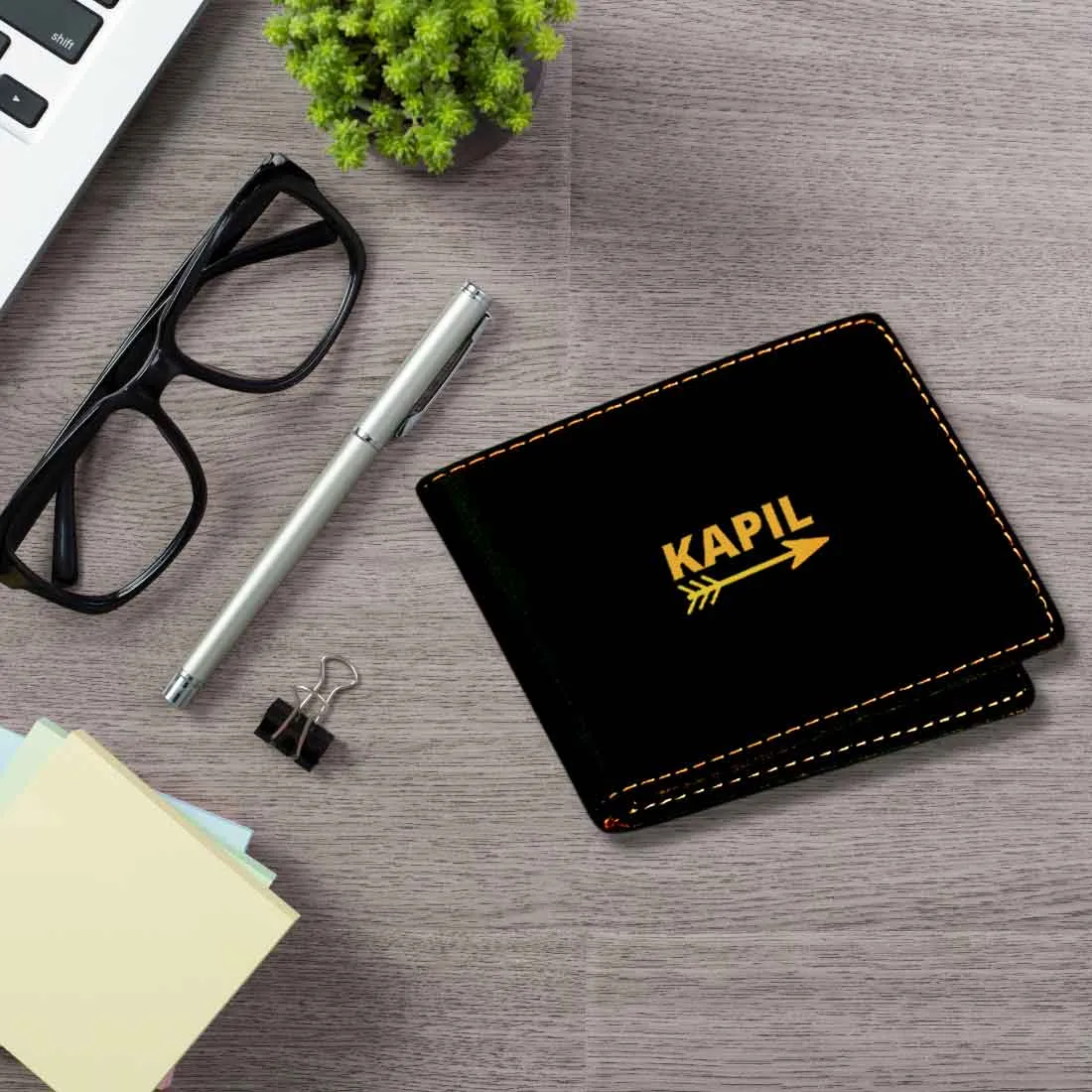 Customized Wallets With Name for Men Faux Leather Gents Purse - Arrow