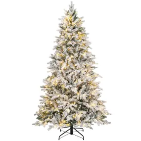 essential 4.5 FT Pre-Lit Flocked Christmas Tree Hinged w/ 120 LED Lights & 757 Branch Tips 7' 7'