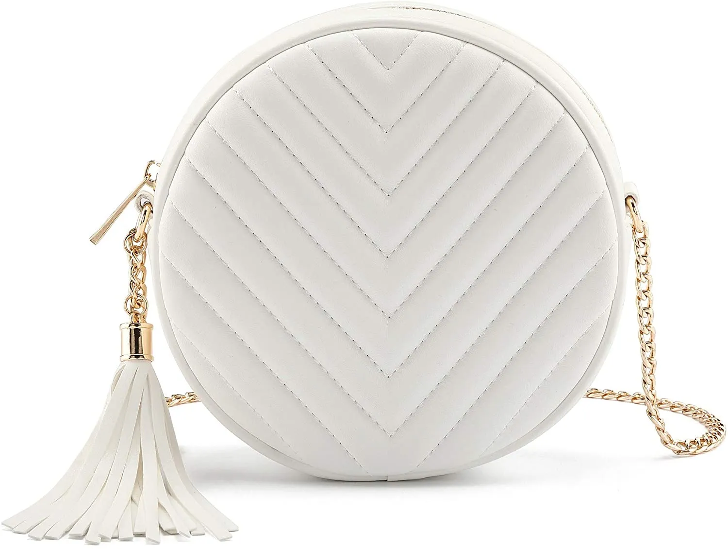 Fashion Black PU leather Circle Crossbody Bag With Chain And Tassel