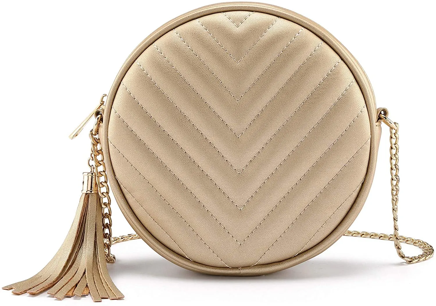 Fashion Black PU leather Circle Crossbody Bag With Chain And Tassel