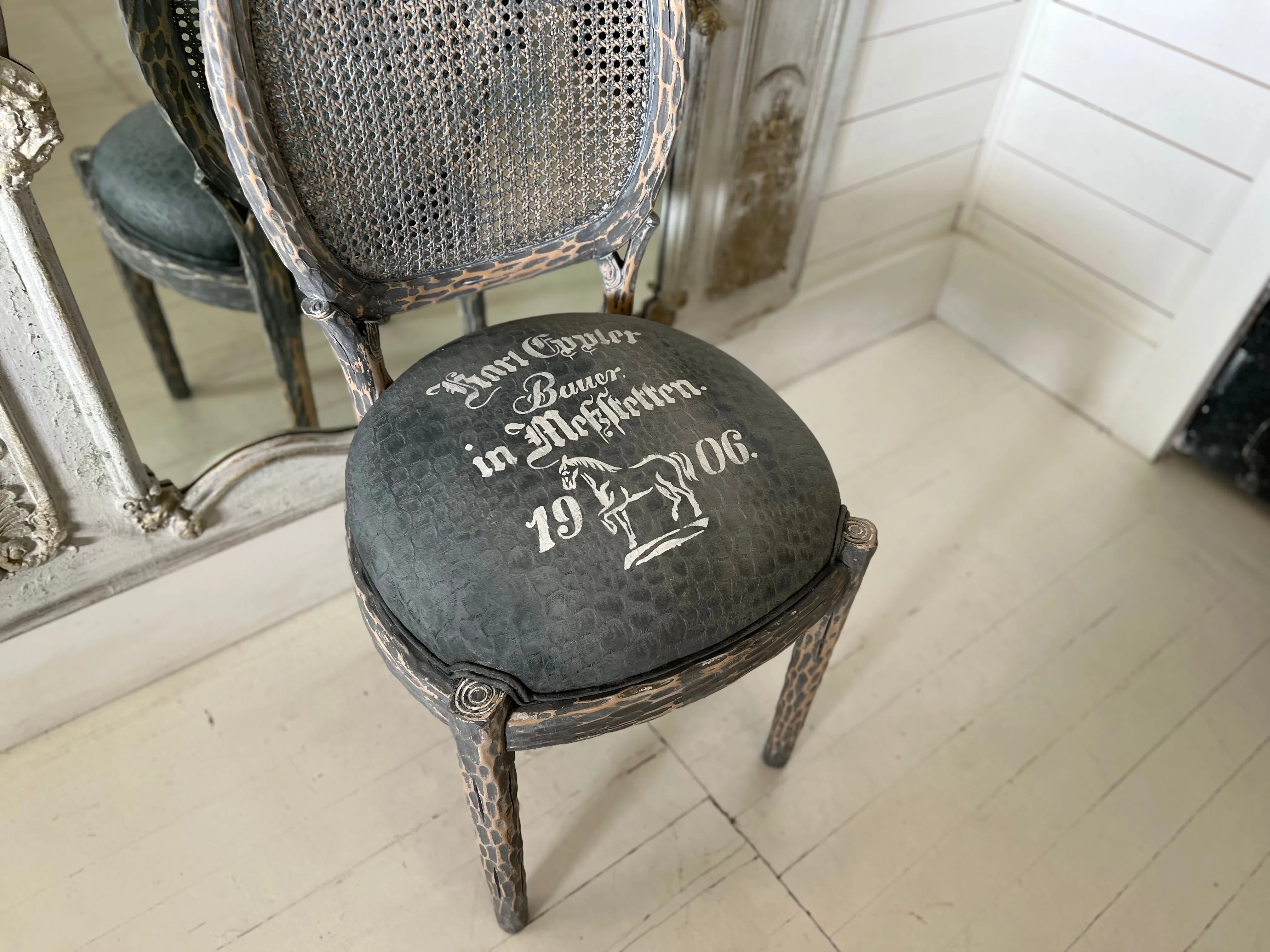 Faux Bois Chair with Hand Stenciled Seat