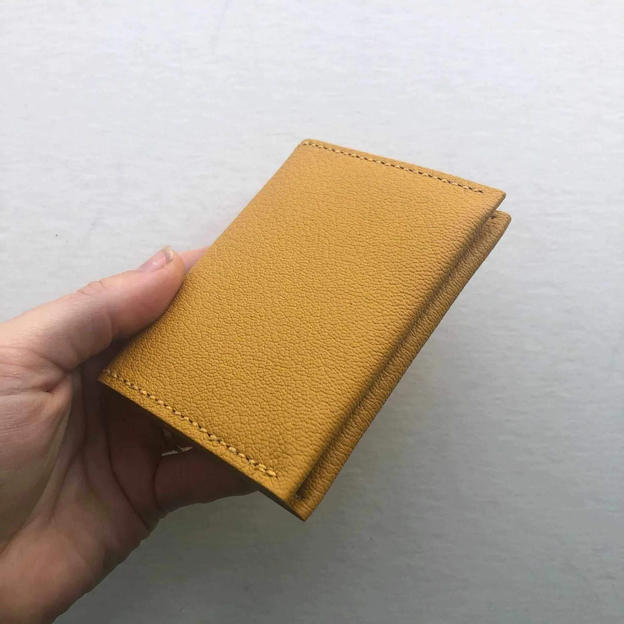 Fold Leather Bifold Card Wallet in Colours (Mustard Yellow, Taupe Grey or Turquoise)