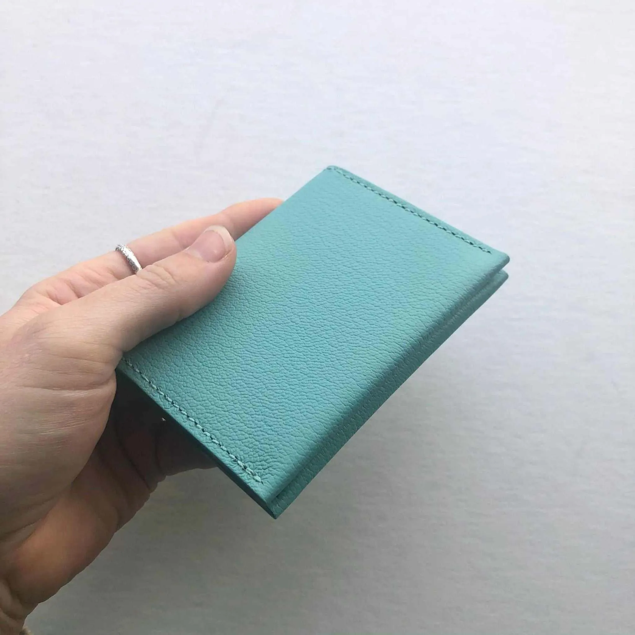 Fold Leather Bifold Card Wallet in Colours (Mustard Yellow, Taupe Grey or Turquoise)