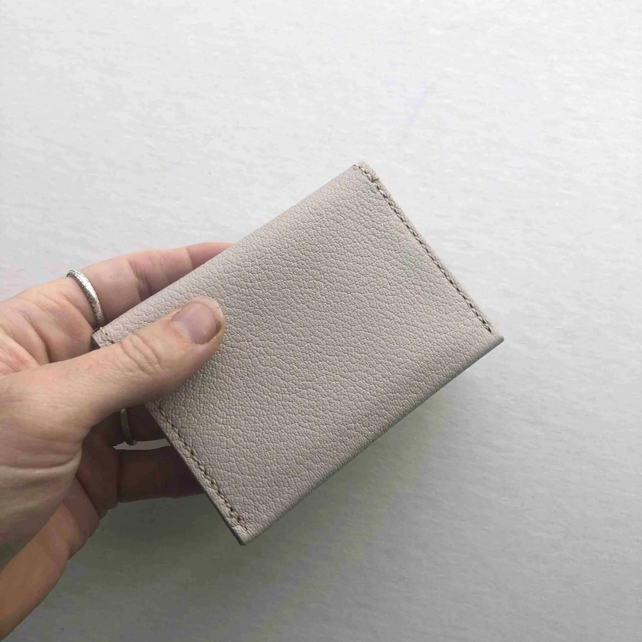 Fold Leather Bifold Card Wallet in Colours (Mustard Yellow, Taupe Grey or Turquoise)